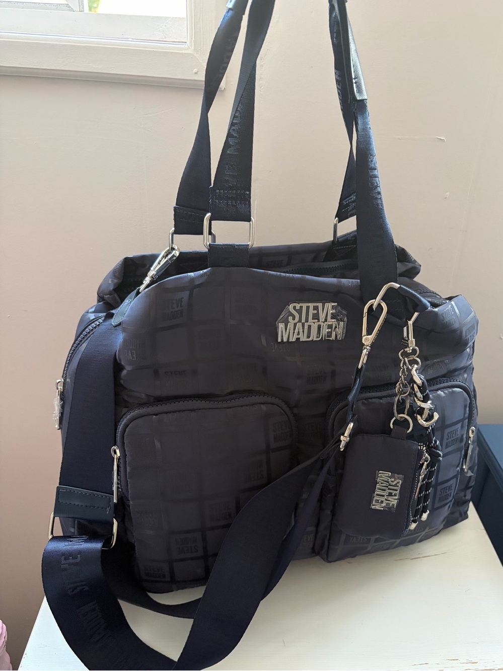 Steve Madden Blue Puffer Duffle Weekend Overnight Bag